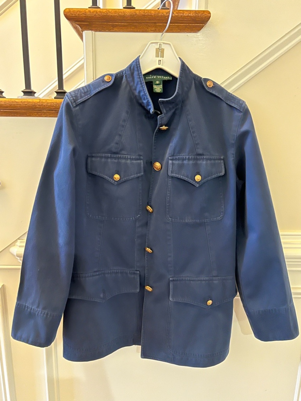 Ralph Lauren Navy Blue Military-Style Field Jacket with Gold Buttons